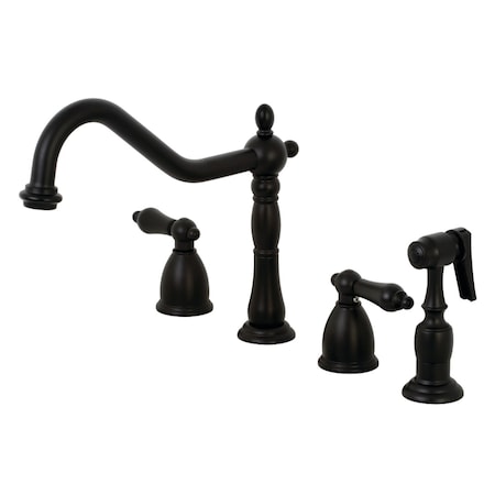 Kingston Brass KB1790ALBS 8" Widespread Kitchen Faucet W/ Brass Sprayer, Matte Black KB1790ALBS